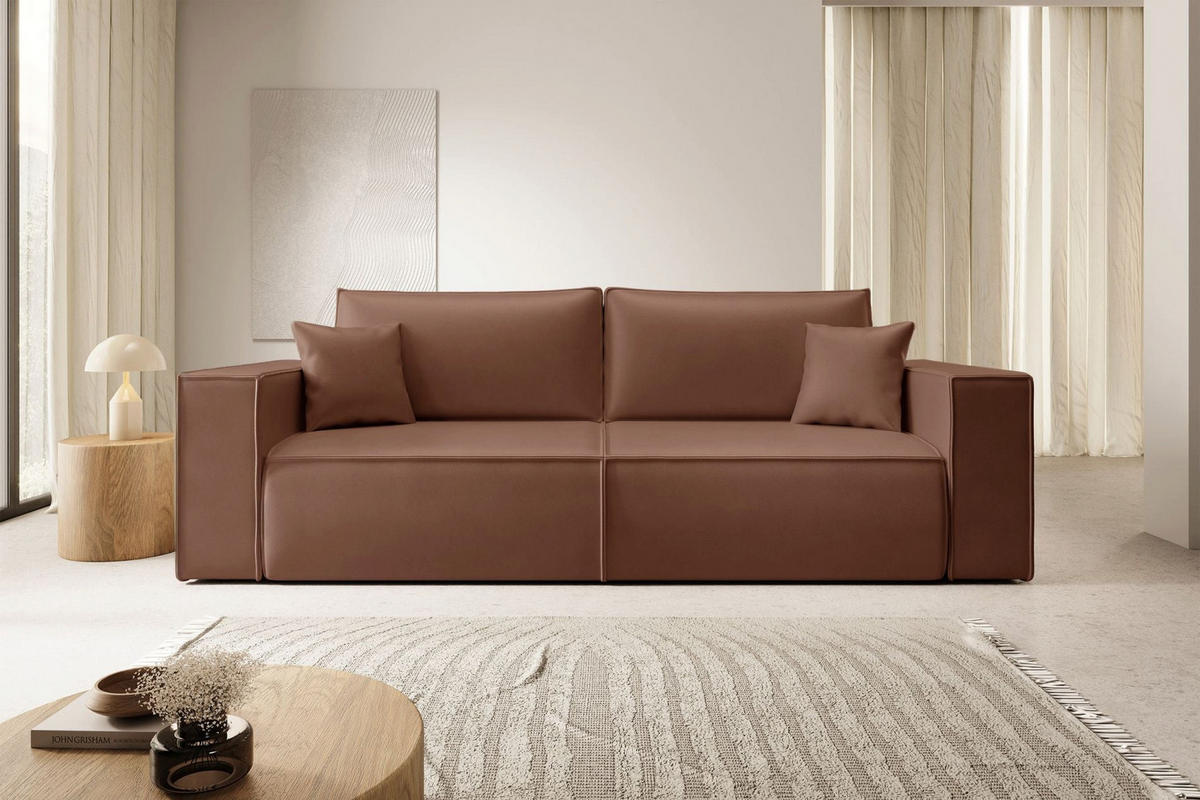 3MÍSTNÁ rozkládací pohovka Farese Cuero hnědá, umělá kůže - černá/hnědá, textil/plast (257/86/102cm) - Selsey