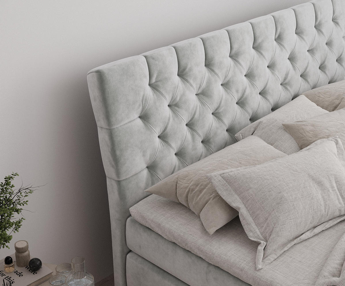 BOXSPRINGBETT Seraphine Hellgrau 180/200 cm - Hellgrau/Schwarz, Holz/Holzwerkstoff (180/200cm) - Maison de Reve