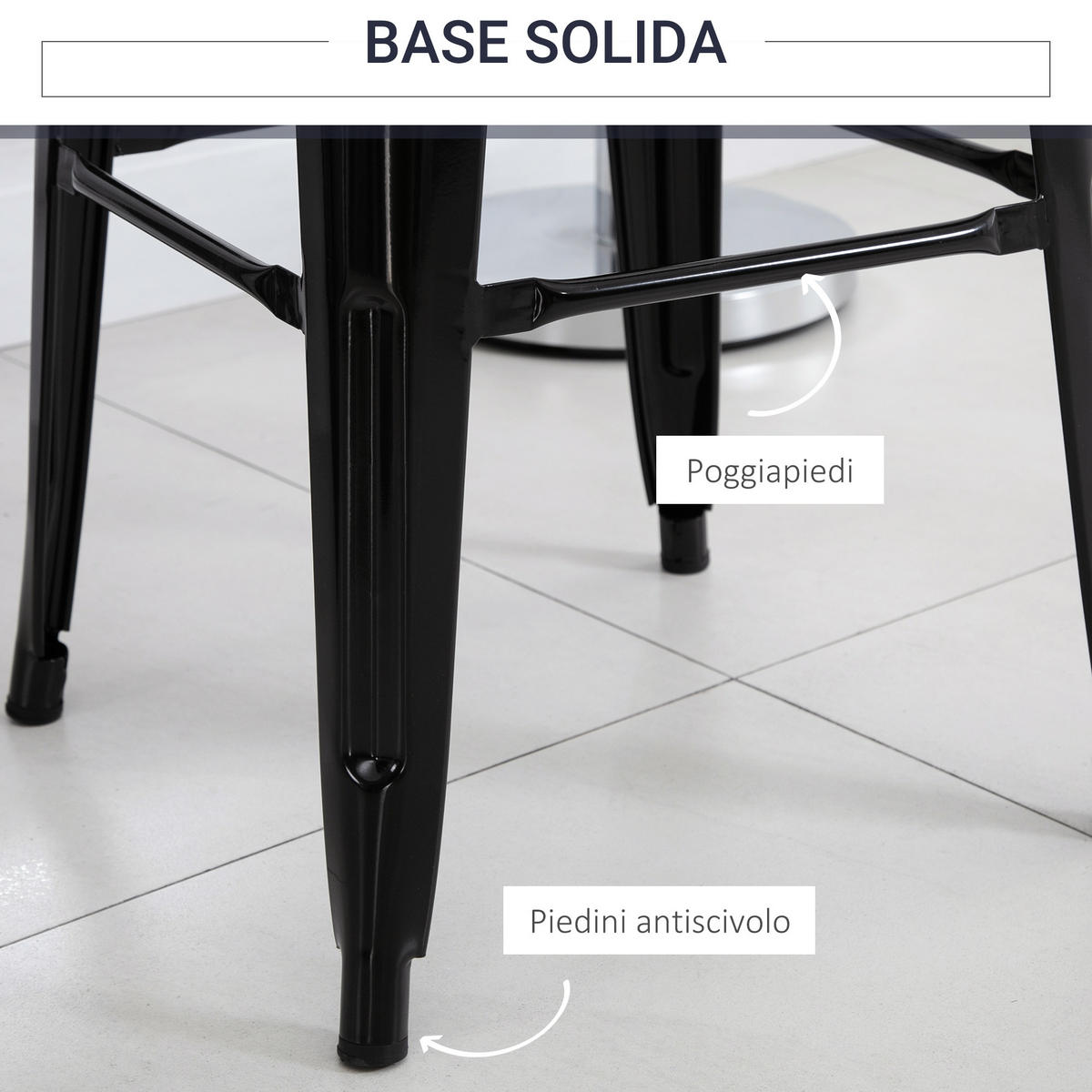 BARHOCKER, 4er-Set, Metall, Fußstütze, für Innen & Außen, 43x43x76cm, Schwarz - Multicolor, Holzwerkstoff (43/76/43cm) - FORIOUS