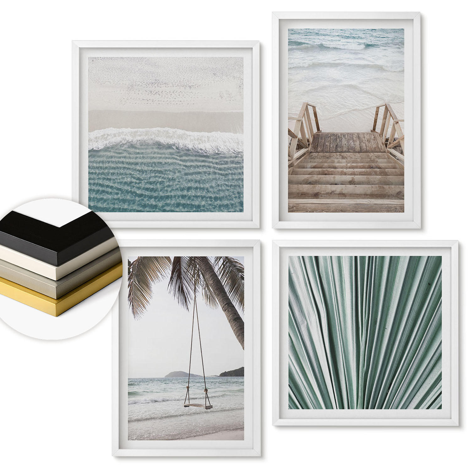 WANDBILDER 4er-Set - 50x50 cm & 40x60 cm Weißer Rahmen - Tropenurlaub - Weiß, Kunststoff (50/50cm) - ArtPrintCave