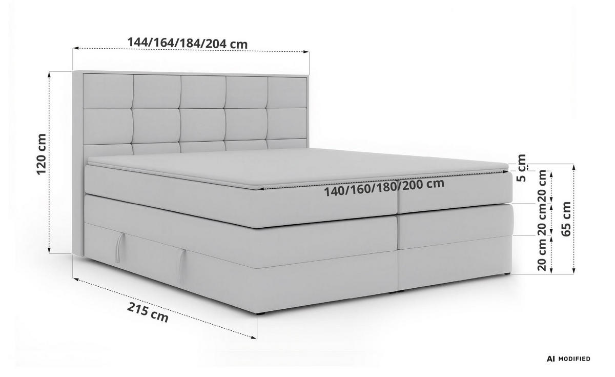 BOXSPRINGBETT ALVIT KING 160/200 - Greige Stukture - Topper T25 - H3 - Greige/Schwarz, Kunststoff/Textil (160/200cm) - MKS