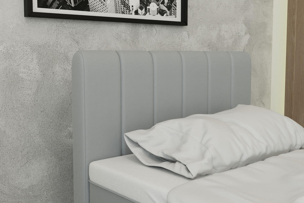 BOXBETT AVALON 100 x 200 cm mit Bettkasten und Topper - Hellgrau - Hellgrau, Holz - Panda Möbel