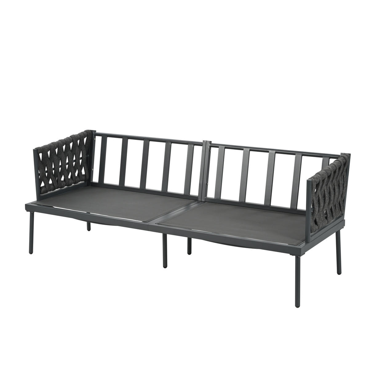 GARTENLOUNGE-SET 4-teilig mit 3-Sitzer-Sofa, 2 Sesseln, Glastisch und Seilarmlehnen aus verzinktem Stahl, Grau - Grau, Textil - Redom