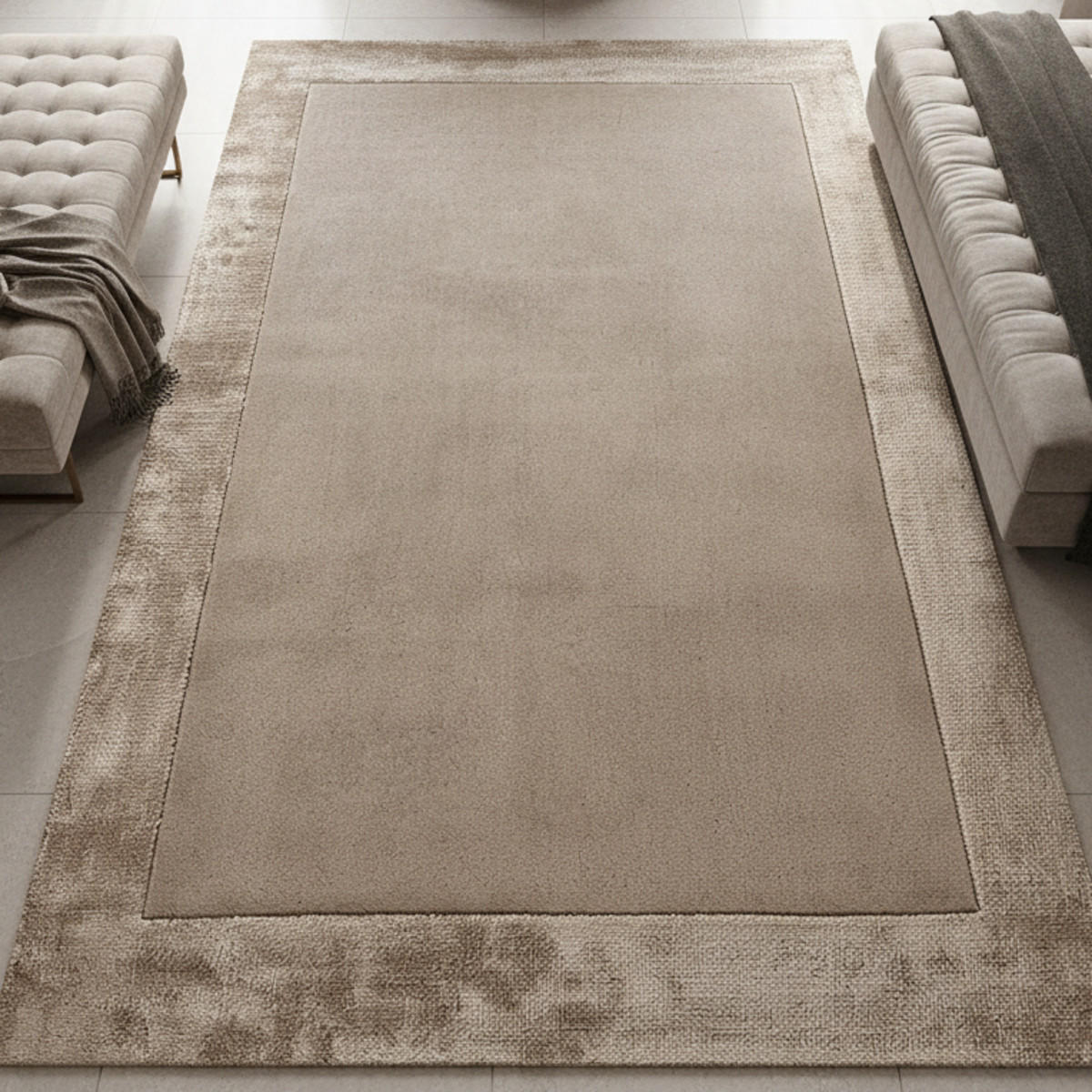 TEPPICH Wolle handgewebt einfarbig mit Viskosebordüre TYNE, Beige 160x230 cm - Beige, Textil (160/230cm) - KADIMA DESIGN
