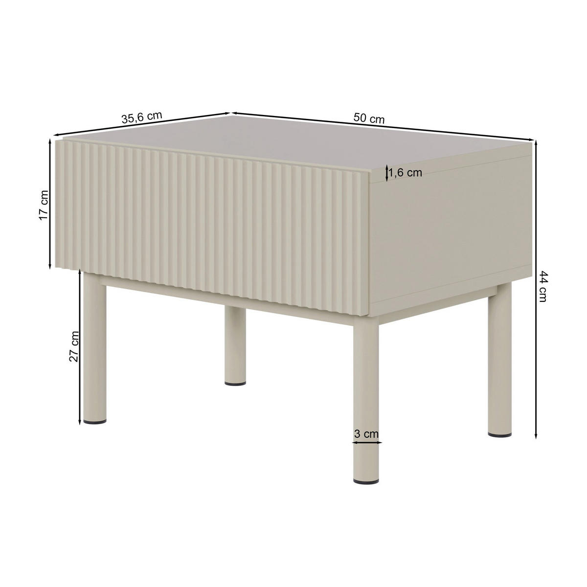 NACHTTISCH Veldio New Schwarz 50 cm - Schwarz, Holzwerkstoff/Metall (50/44/35.6cm) - Selsey