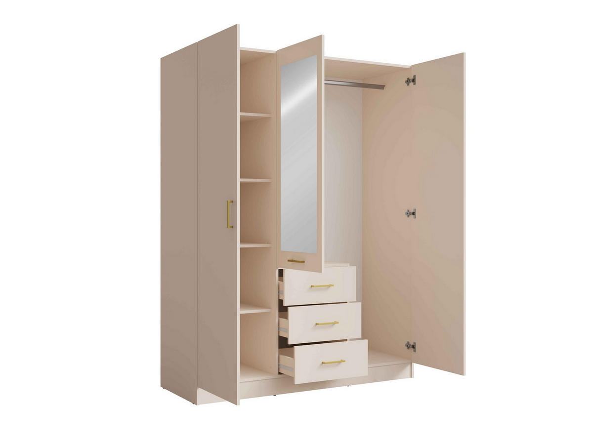 DREHTÜRENSCHRANK NEVARIS 150,5/200,5/58cm 3-türig mit Spiegel Sandbeige - Sandfarben, Holzwerkstoff (150.5/200.5/58cm) - MASSENO