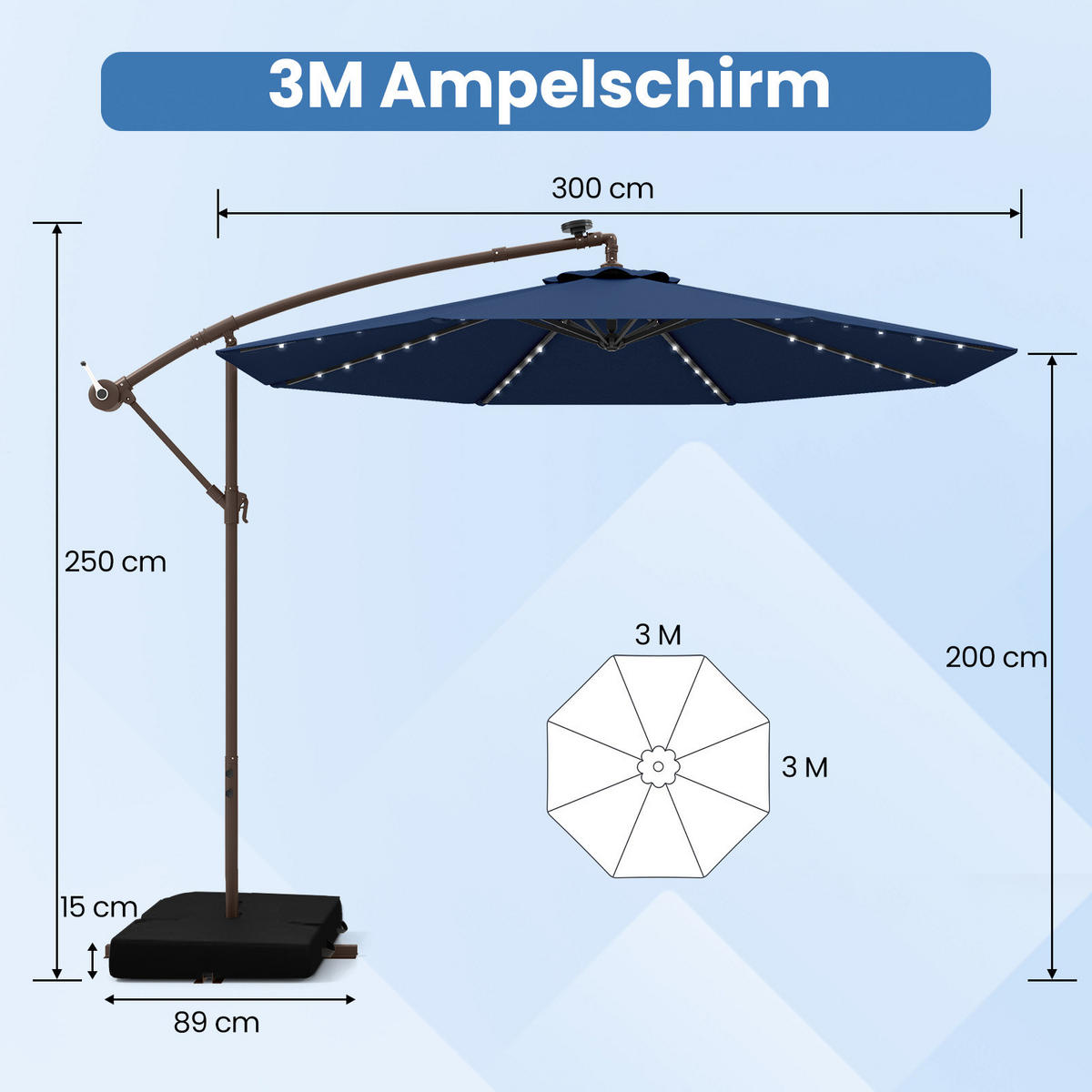 HÄNGESCHIRM Marineblau - Dunkelblau, Textil (300/300cm) - COSTWAY