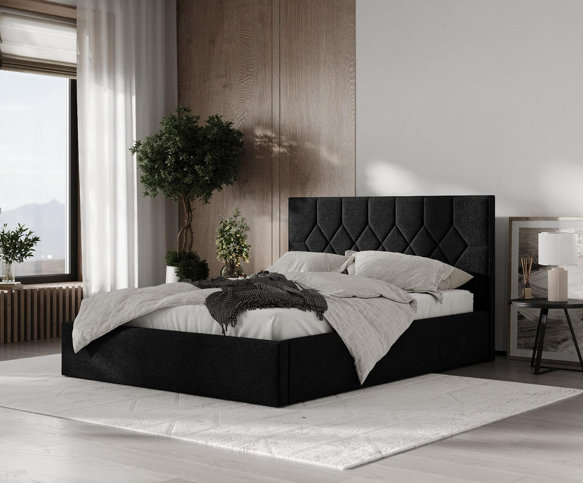 POLSTERBETT Brisa 180/200 cm Schwarz im Inari Stoff - Schwarz/Naturfarben, Holz/Holzwerkstoff (180/200cm) - AltaBeds