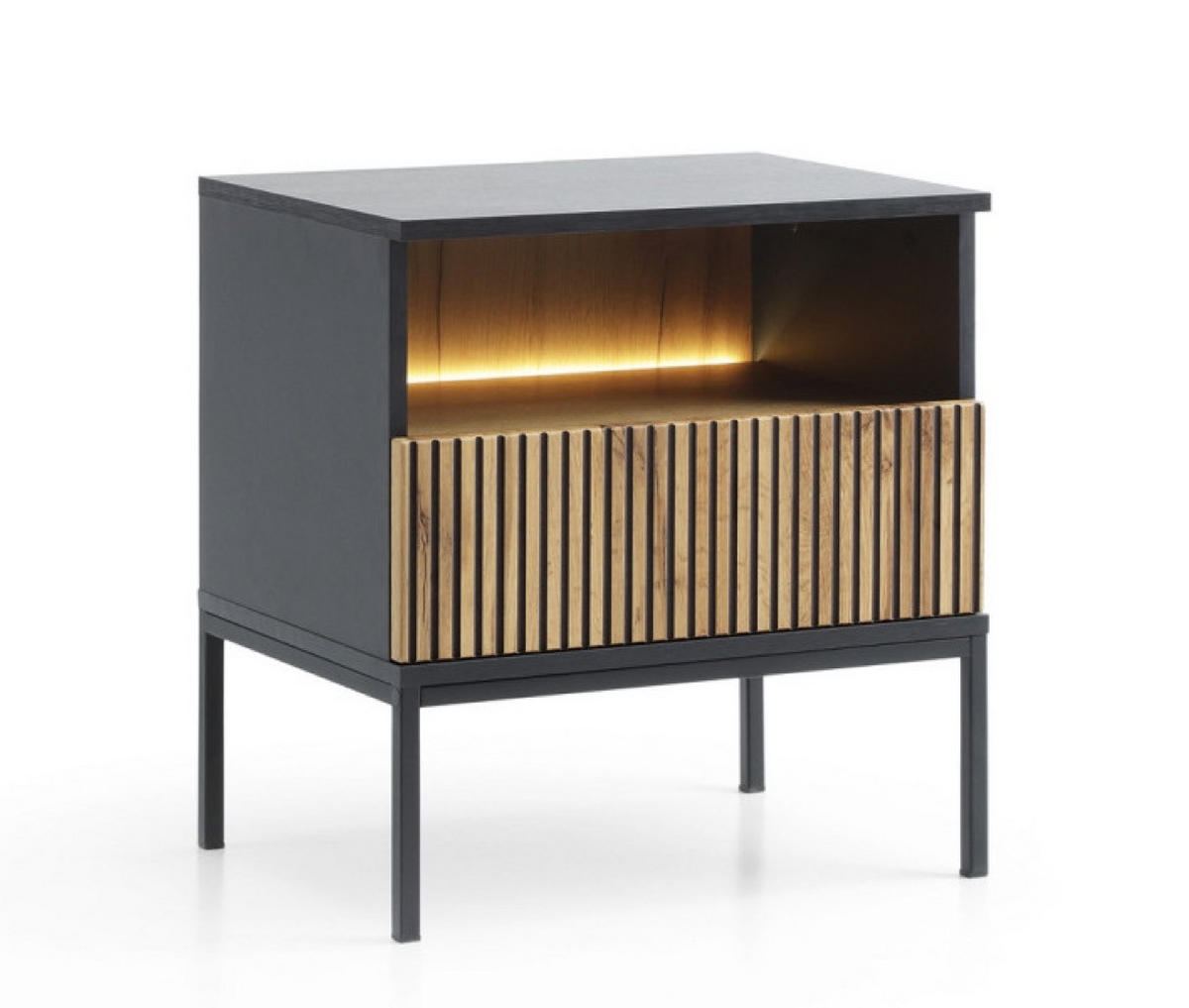 NACHTTISCH Weiß SANTI S54 Mit LED-Beleuchtung Mit Lamellen - Multicolor, Holzwerkstoff (54/56/39cm) - Sepro Meble