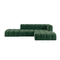 ECKSOFA Modulares In L-Form Mit Hocker, Velvet-Stoff Riviera, Grün, Rechts, GRAND Mini - Olivgrün, Holz (295/179cm) - Kaiser Möbel