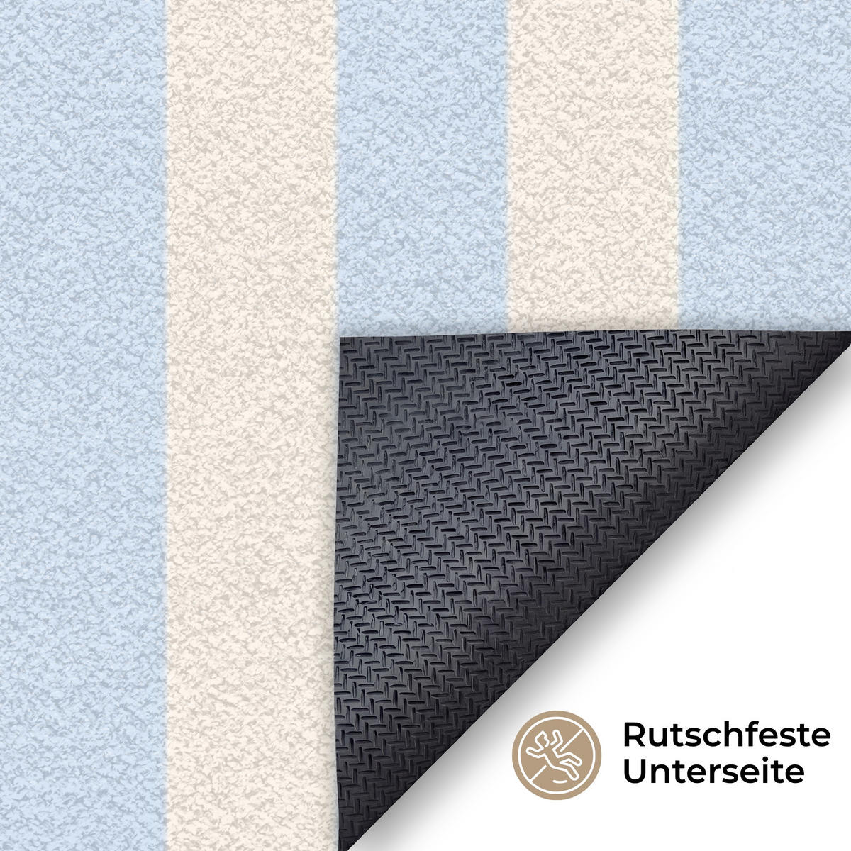 FUSSMATTE Orange – Blau – Streifen – Cheers 120x80 cm - Hellblau, Kunststoff (120/0.4cm) - MuchoWow