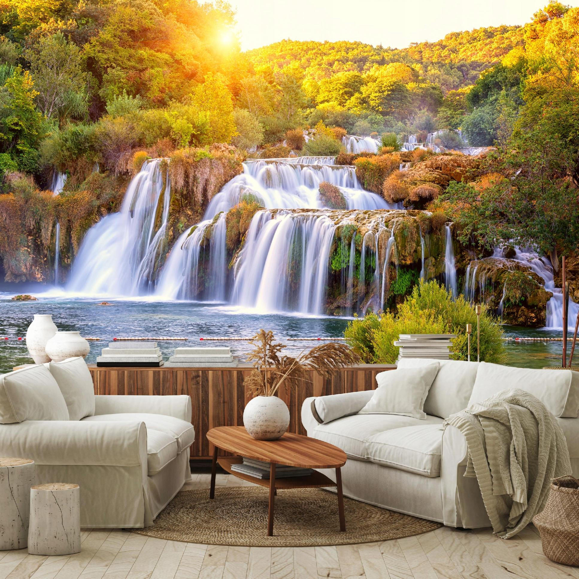 FOTOTAPETE Wasserfall 3D Natur 350x250 - Multicolor, Papier (350/250cm) - Wallarena