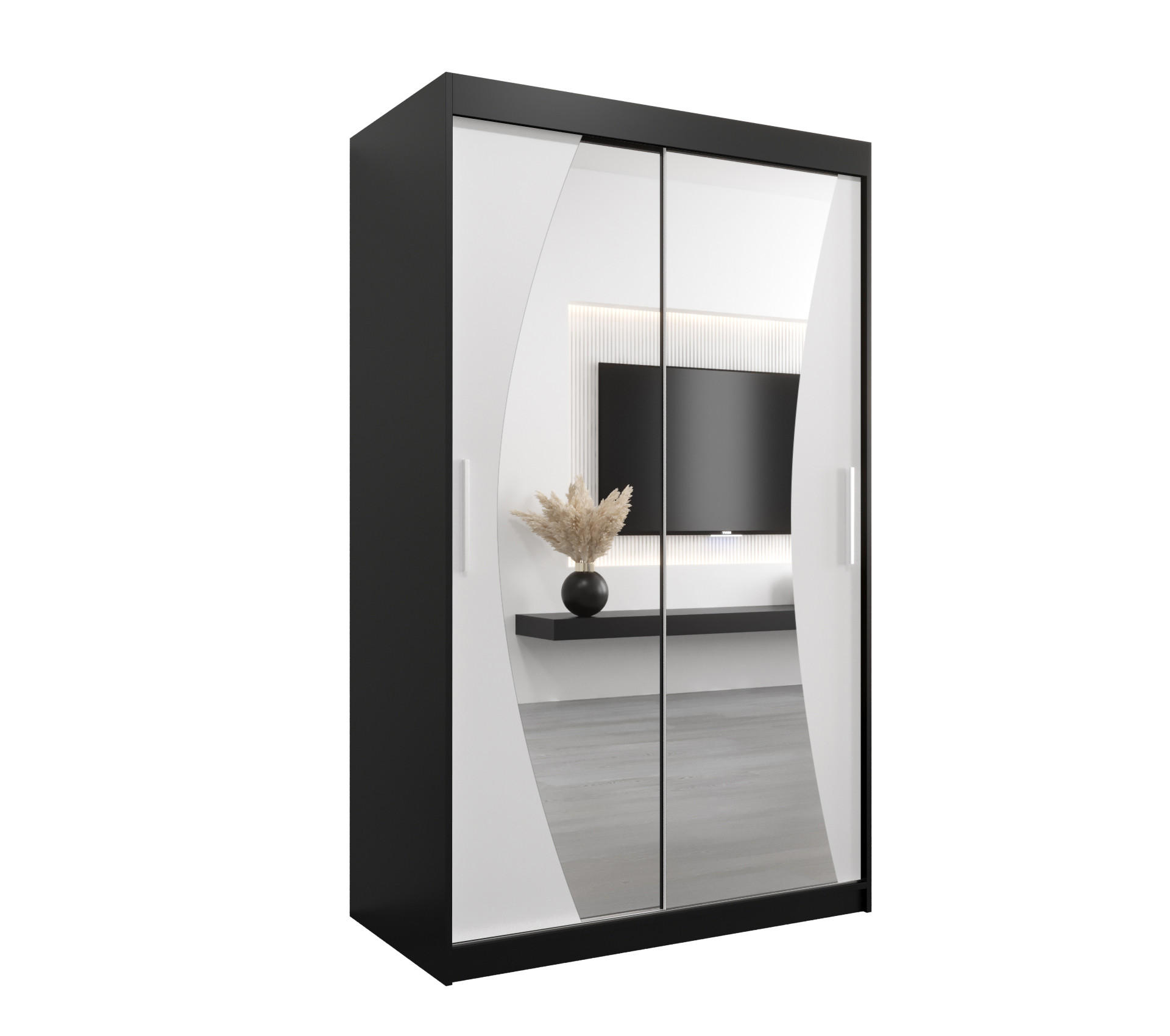 Abiks Möbel Schwebetürenschrank Schwarz, Weiß 120x200x62 cm
