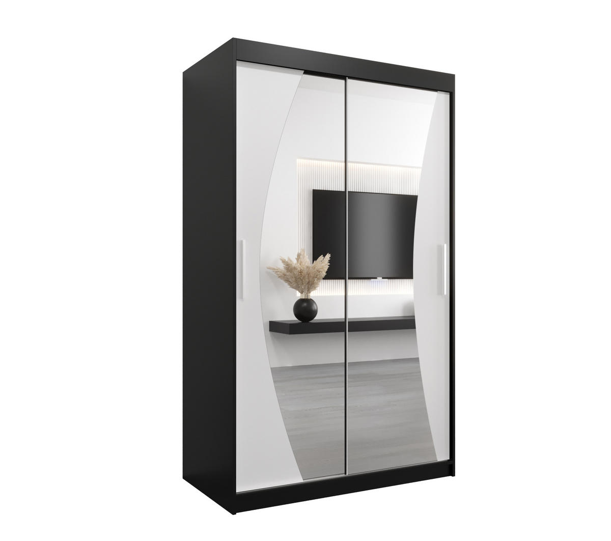 SCHWEBETÜRENSCHRANK 200/120/62 2-türig - Silberfarben/Schwarz, Holz/Kunststoff (120/200/62cm) - Abiks Möbel