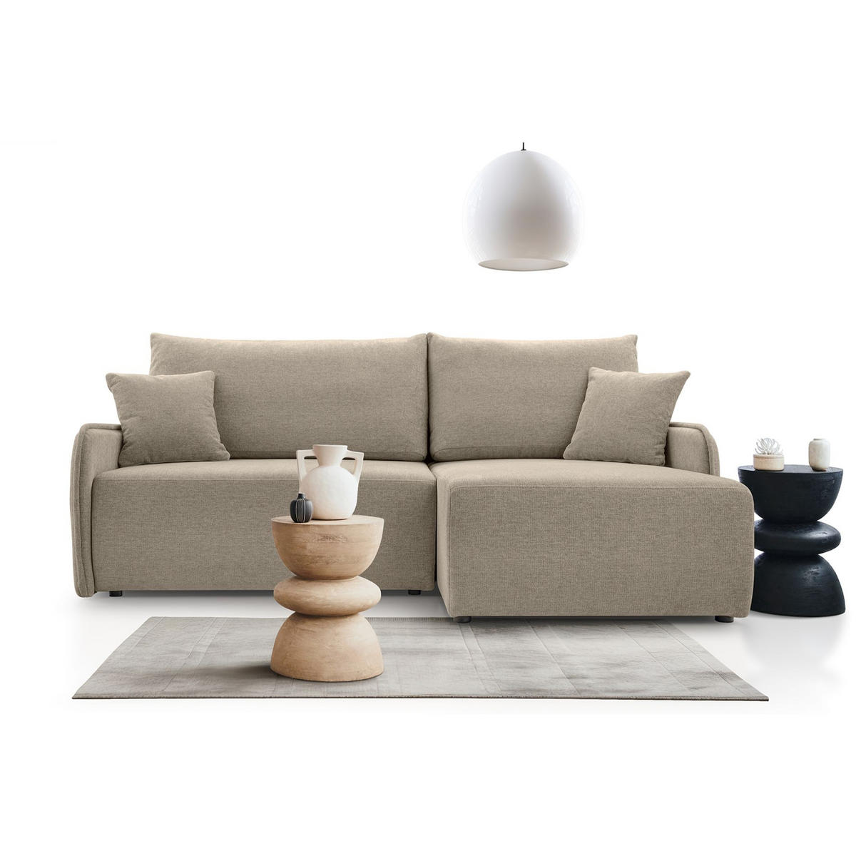 ECKSOFA Netarro, Dunkelbeige Chenille, rechtsseitig - Beige/Schwarz, Kunststoff/Textil (198/147cm) - Selsey