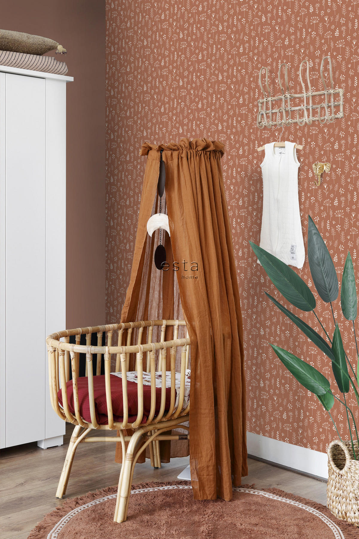 TAPETE Blumenmuster 53 cm x 10.05 m - Orange, Papier (53/0.1cm) - ESTAhome