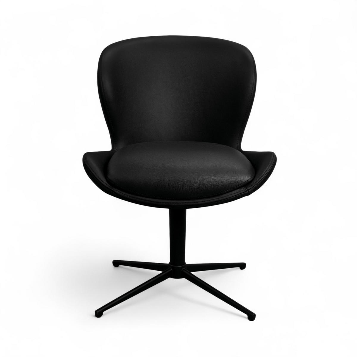 STUHL-SET 2 Stück in Echtleder Schwarz - Schwarz, Leder/Metall (57/83/63cm) - Furnhouse