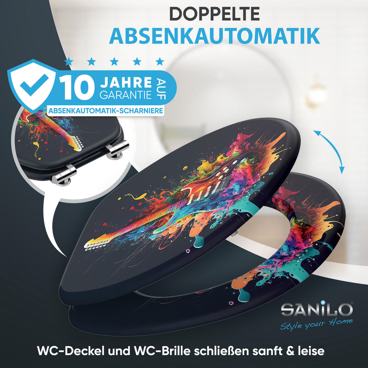 WC Sitz mit Absenkautomatik Guitar - Schwarz, Holzwerkstoff (38/6/47cm) - Sanilo