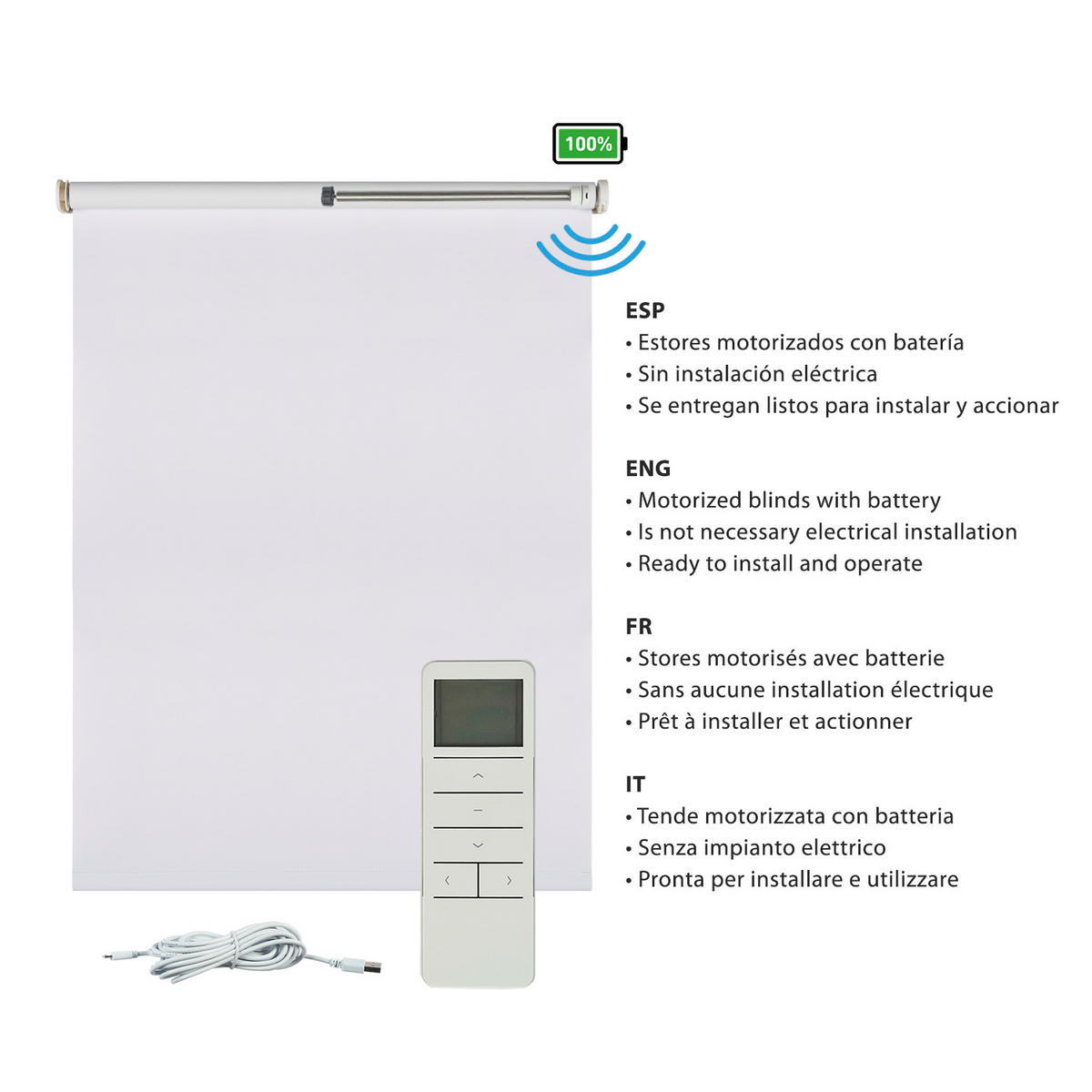 VERDUNKELUNGSROLLO motorisierte Weiß 140x250 cm - Weiß, Kunststoff (140/250cm) - STORESDECO