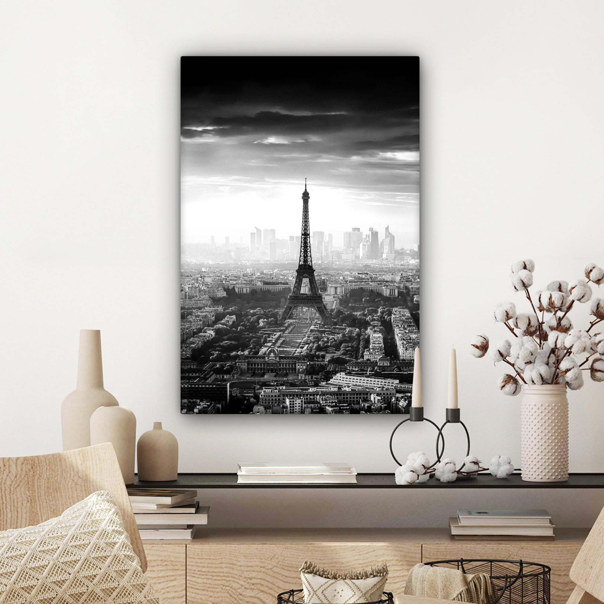 LEINWANDBILD Paris - Skyline - Eiffelturm - Stadt - Wolken 60x90 cm - Dunkelgrau, Textil (60/90cm) - MuchoWow