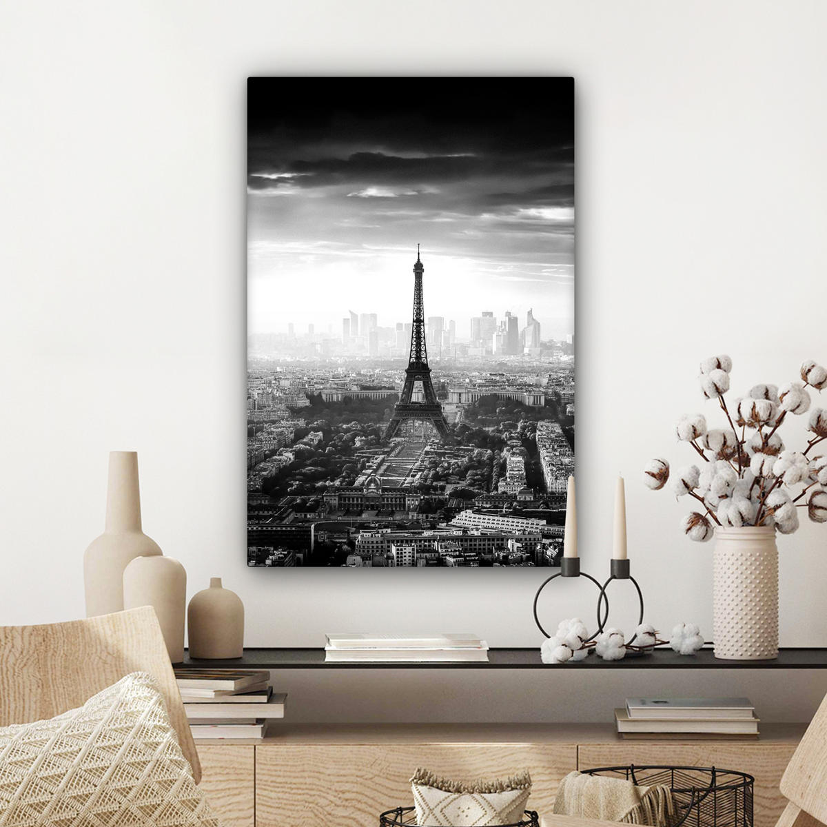 LEINWANDBILD Paris - Skyline - Eiffelturm - Stadt - Wolken 40x60 cm - Dunkelgrau, Textil (40/60cm) - MuchoWow