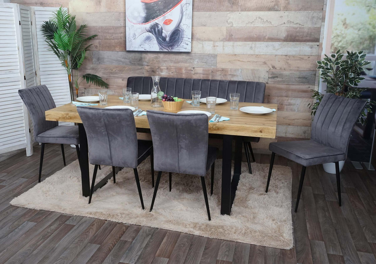 ESSZIMMER-SET Grau 5er-Set - Grau, Textil (160/90/64cm) - MCW