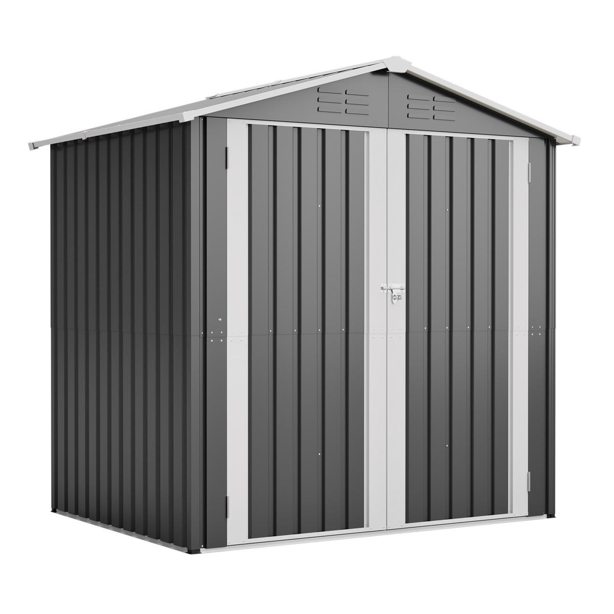 GERÄTEHAUS 185.4/142.3/185 cm Grau mit Belüftungslöchern und Metallfundament - Grau, Metall (142.3/185/185.4cm) - Oxeza