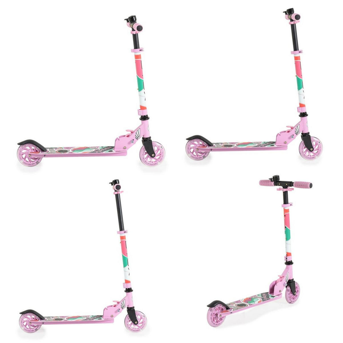 KINDERROLLER Miracle rpsa LED-PU-Räder ABEC-7 Klingel Höhe einstellbar - Rosa, Metall (45/10/78cm)