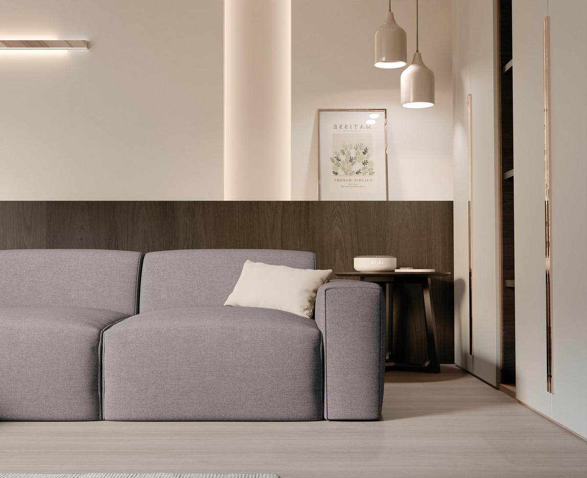ECKSOFA DOVE Chenille-Stoff in Beige-Grau - Greige, Holzwerkstoff/Kunststoff (250/160cm) - Idohome