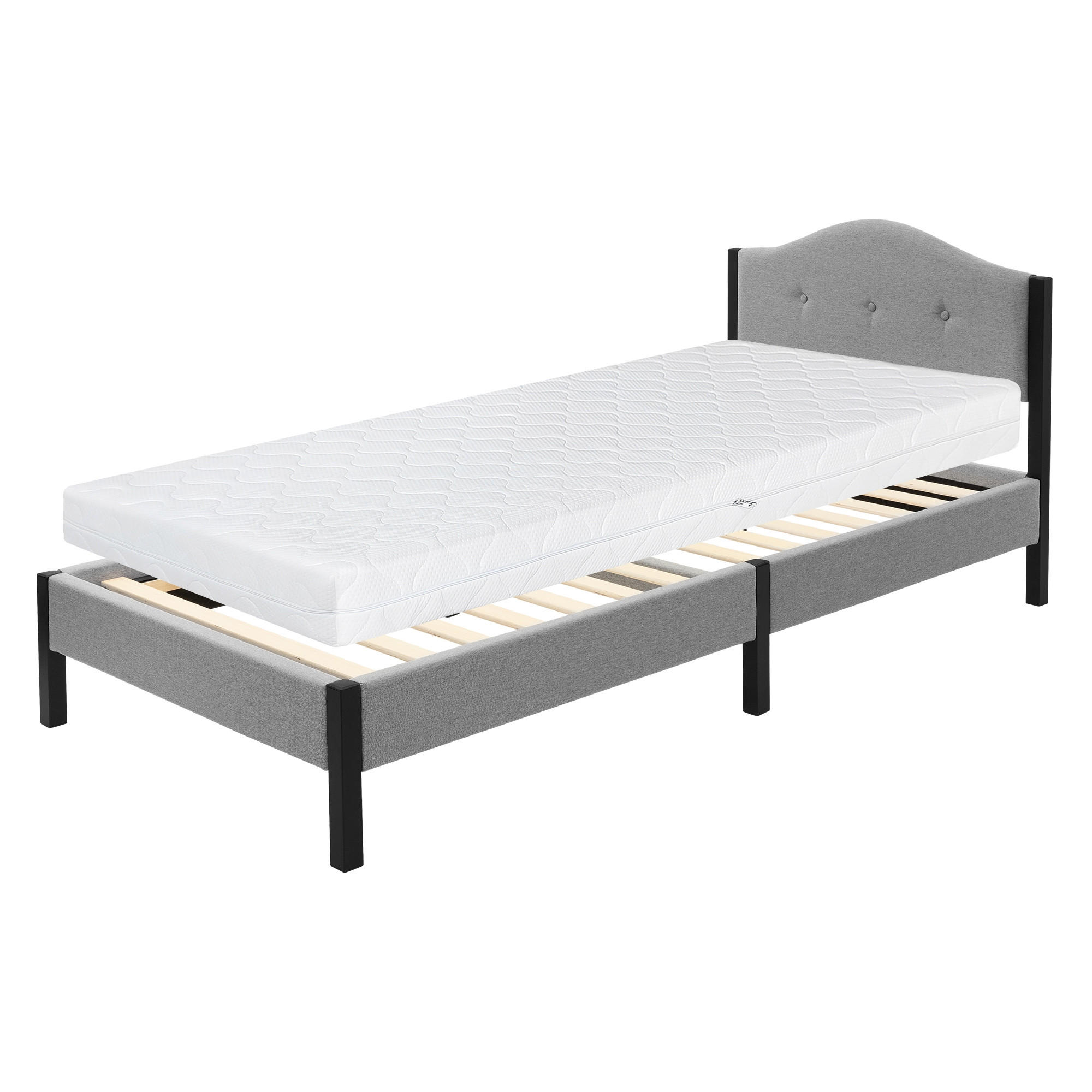 POLSTERBETT 90x200 cm Grau Bettgestell mit Matratze und Lattenrost - Beige/Grau, Holz/Textil (90/200cm) - ML-DESIGN