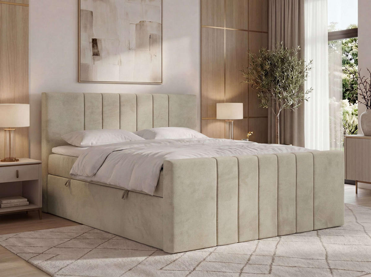 BOXBETT INERO DUO 180/200 - Beige Velvet - Topper Visco - H4 - Beige/Schwarz, Kunststoff/Textil (180/200cm) - MKS