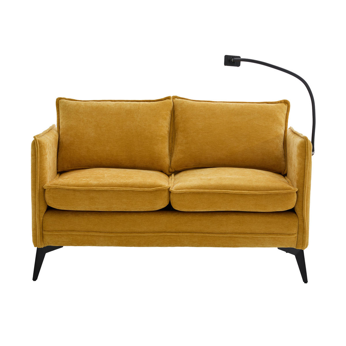 SOFA 2-Sitzer mit Handyhalterung und Ablagefächern Chenille Gelb 127/69/66 cm - Gelb, Textil (127/66/69cm) - OKWISH