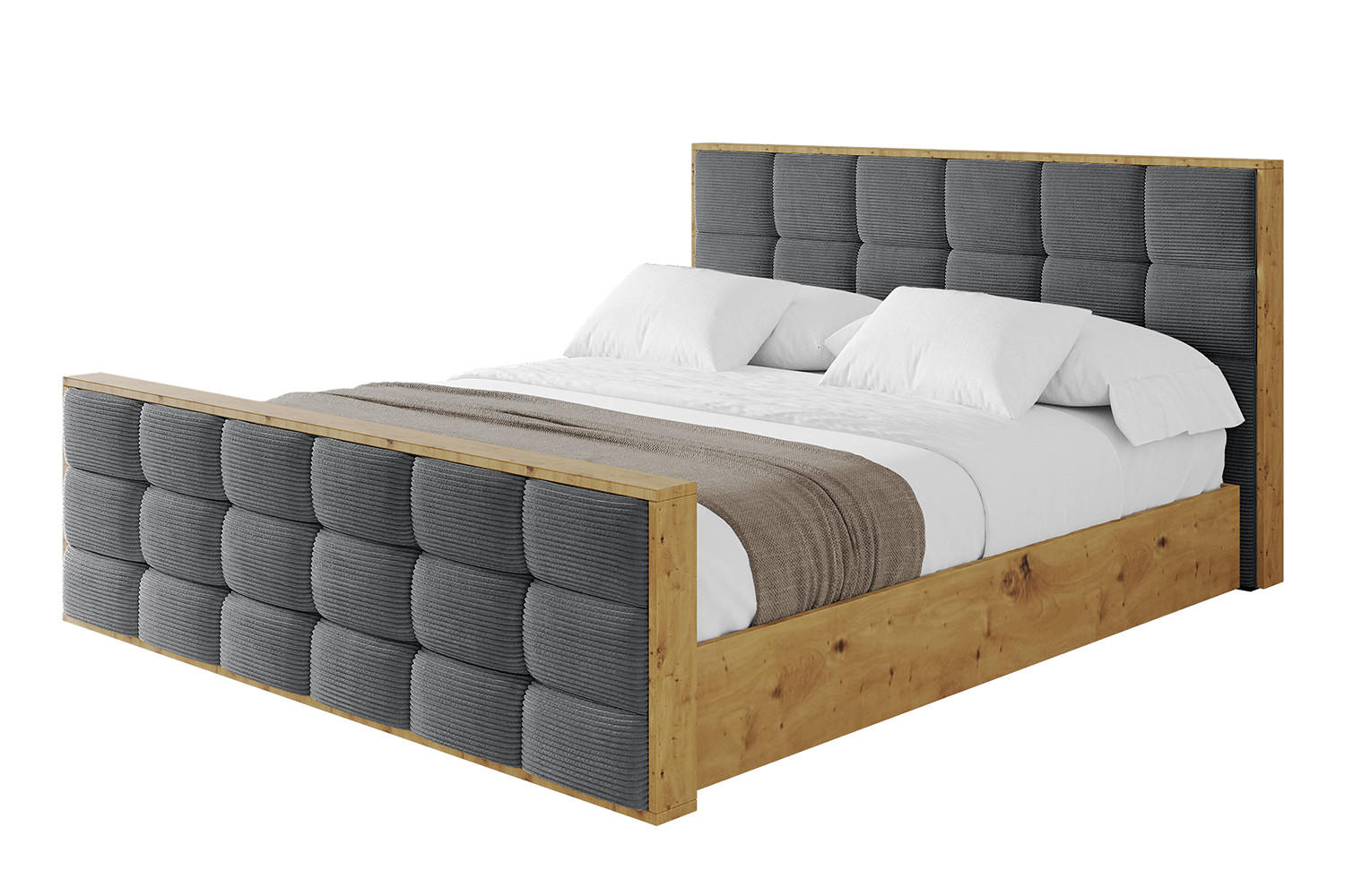 POLSTERBETT mit Bettkasten, Fußteil und Lattenrost, Boxbett mit Matratze H3/H4 - ENZO2-Z 180x200 Dunkelgrau - Anthrazit, Holzwerkstoff/Textil (180/200cm) - ALTDECOR