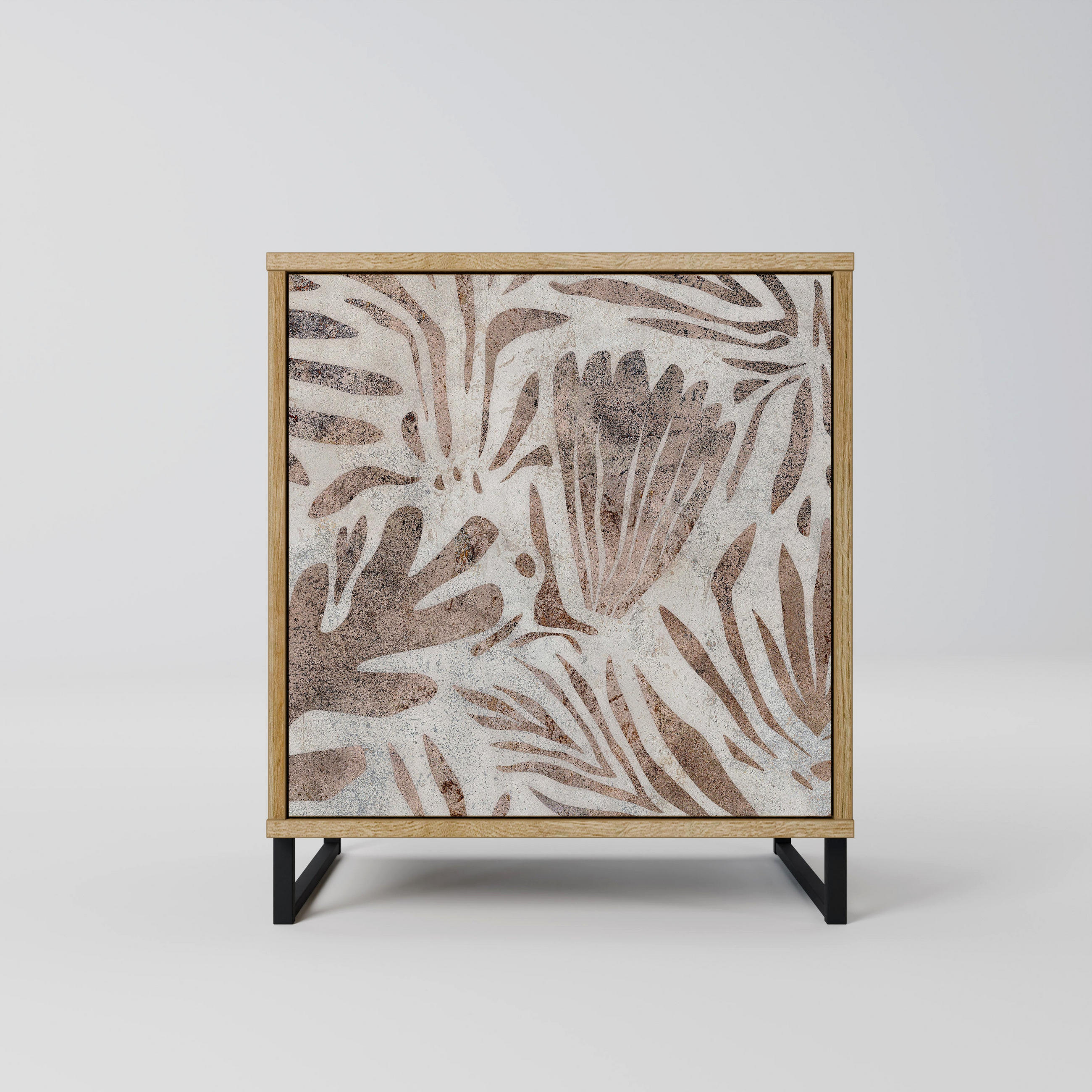 SIDEBOARD PASSING TIME, Eichefarben, 57,5x42x67,5 cm, Schwarze Metall-Rahmenfüße - Eichefarben/Multicolor, Holzwerkstoff/Metall (57.5/67.5/42cm) - SpaceRebels