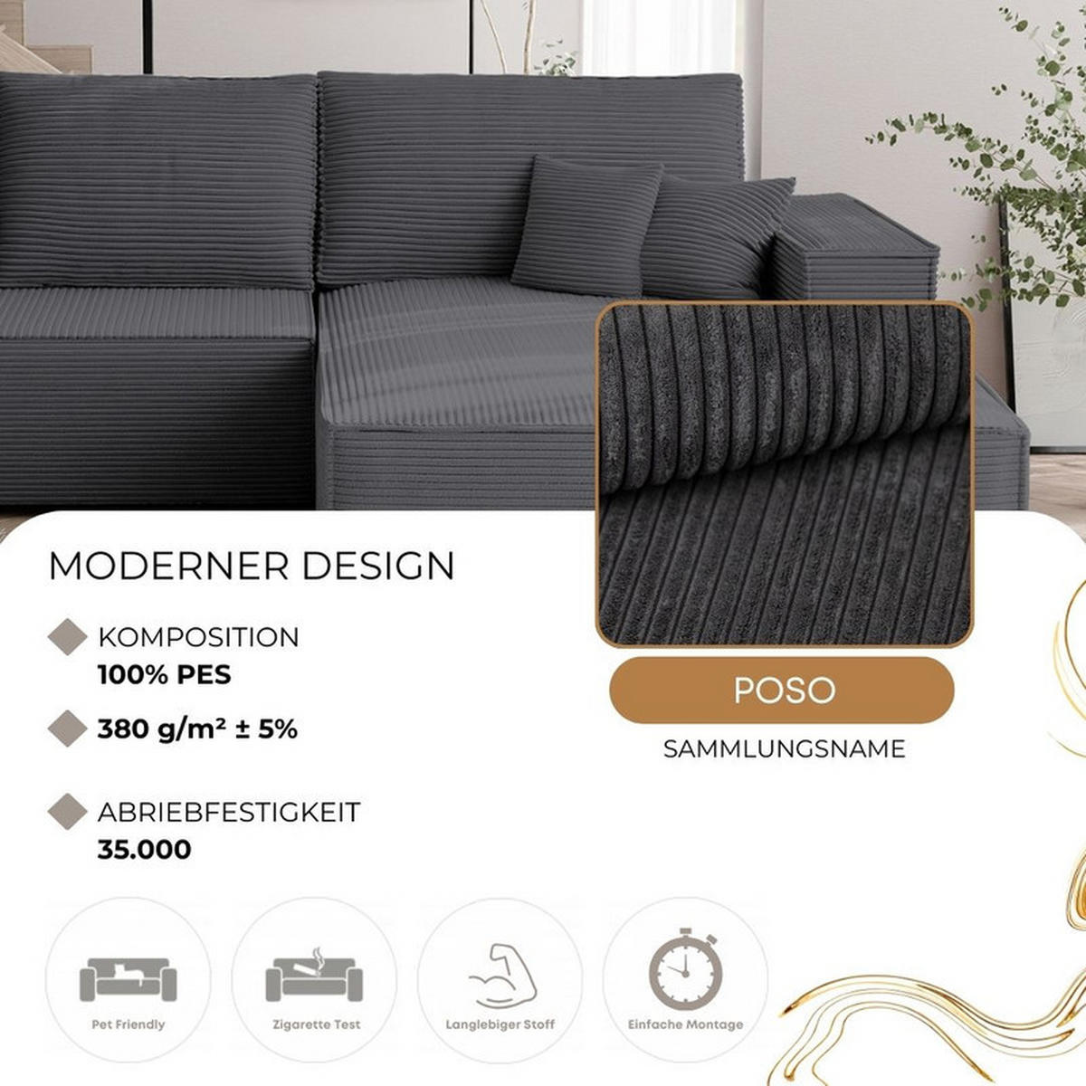 ECKSOFA NOVA mit Schlaffunktion und Bettkasten Dunkelgrau - Dunkelgrau, Holzwerkstoff/Kunststoff (250/90cm) - Idohome