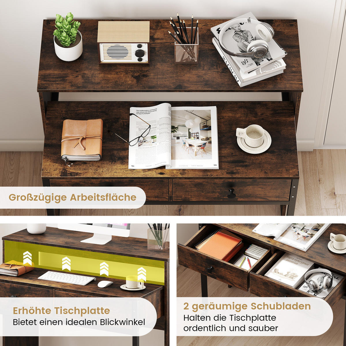 COMPUTERTISCH Braun - Braun, Holzwerkstoff (63/100/88cm) - COSTWAY