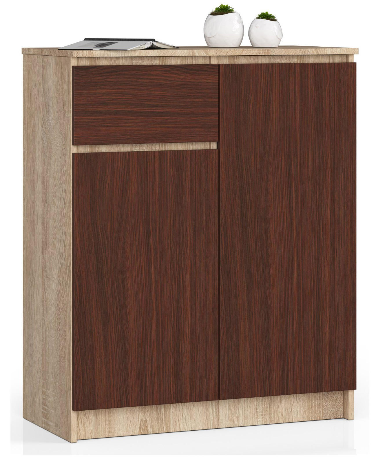 KOMMODE Sonoma Eiche, Wengefarben 80x40x99 cm - Wengefarben/Sonoma Eiche, Holzwerkstoff (80/99/40cm) - Akord