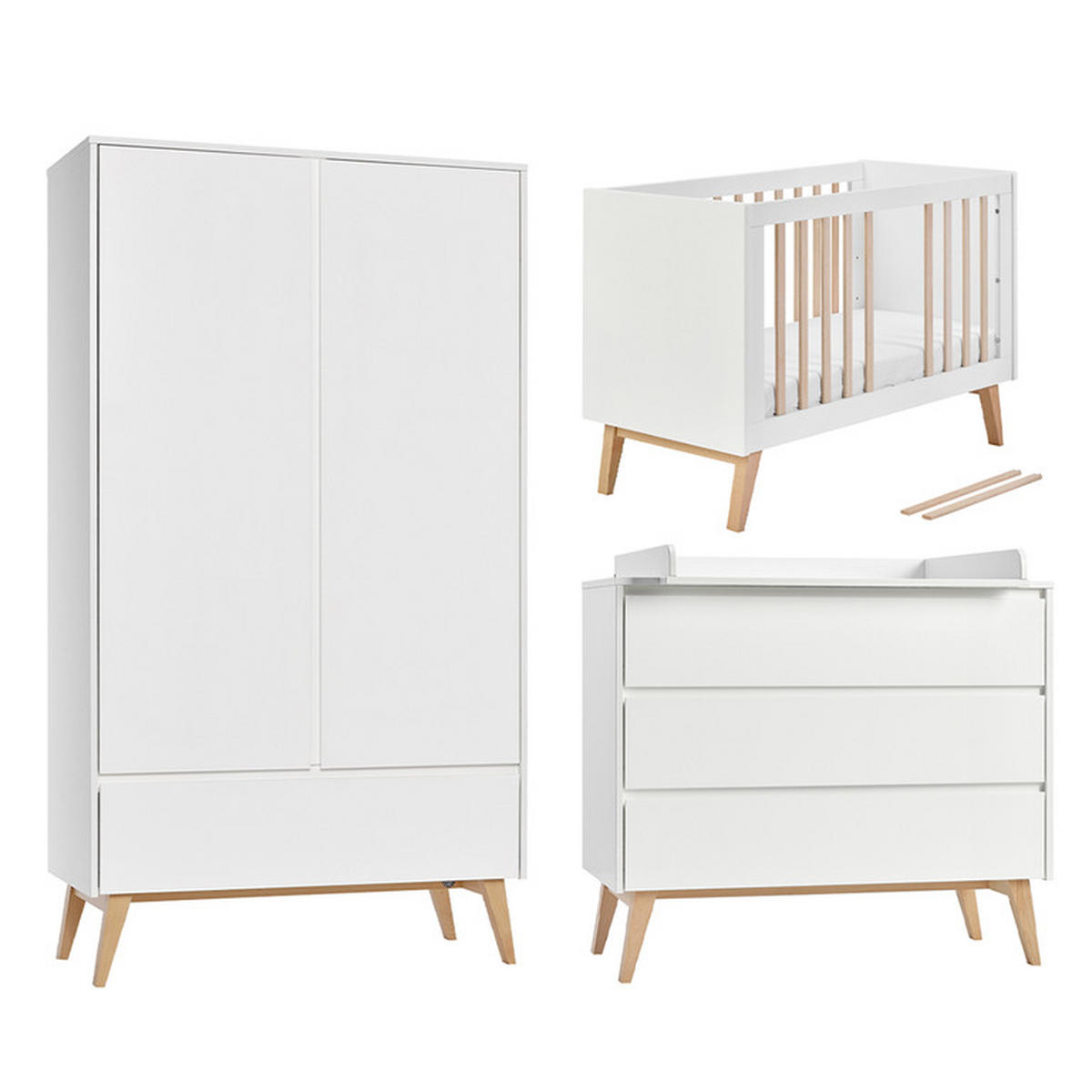 POKOJ PRO MIMINKO 3DÍLNÝ Bílá a dřevo - bílá, kompozitní dřevo (124/89/66cm) - Petits-meubles