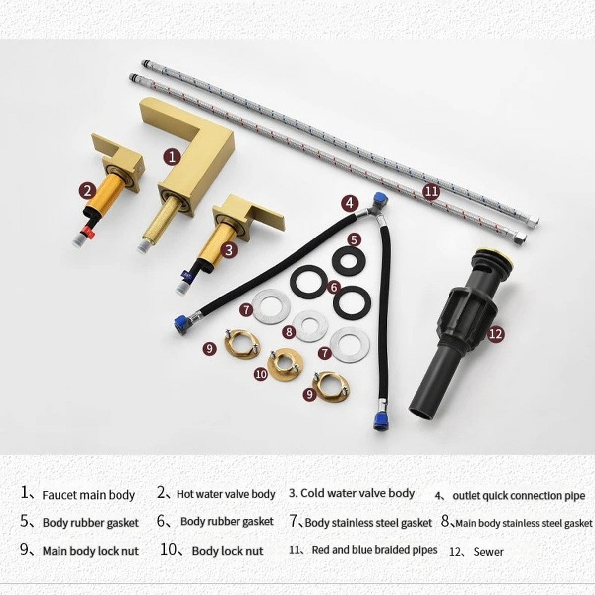 ARMATUR für Warm- und Kaltwasser – Gold – Vollkupfer-Konstruktion - Platinfarben, Metall (35/8.5/28cm)