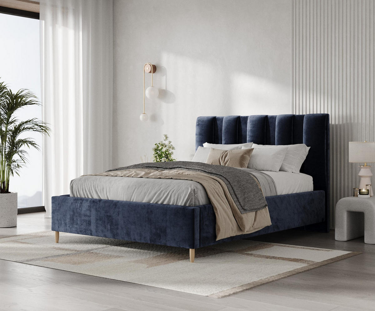 POLSTERBETT Loom 160/200 cm Marineblau im Lotta Stoff - Naturfarben/Dunkelblau, Holz/Holzwerkstoff (160/200cm) - AltaBeds