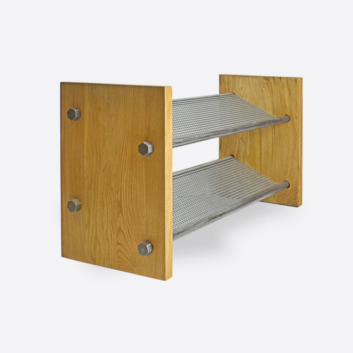 SCHUHREGAL aus Massivholz mit 2 Metallregalen OREST I - Eichefarben, Holz (100/50/35cm) - Rawood Furniture