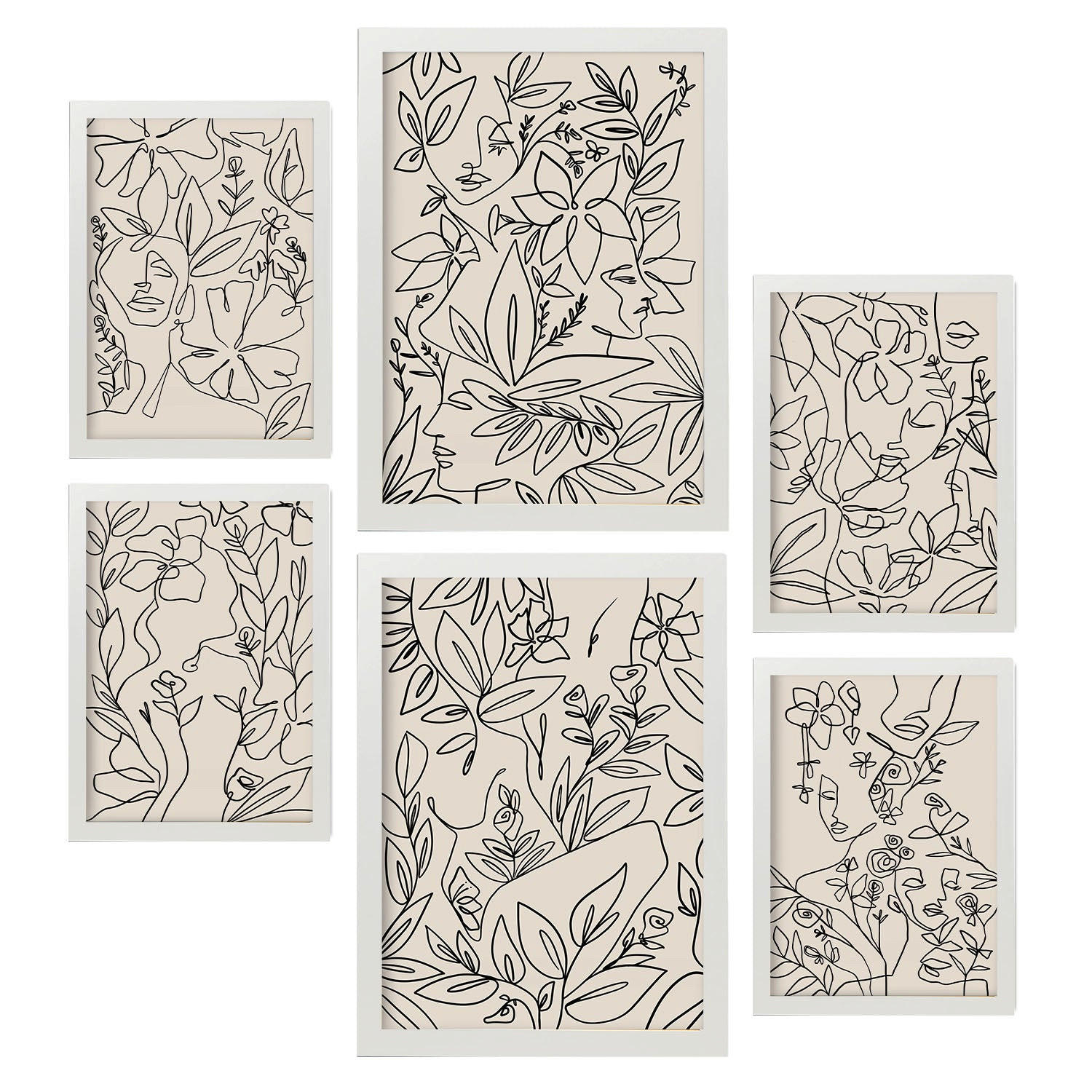 POSTER Set Mit 6 Ruffenrahmen 1 In Blume Zusammenfassung Ästhetische Dekorative Gemälde Für Ihr Wohnzimmer Schlafzimmer Zuhause A3 & A4 Weißer Rahmen - Weiß, Papier (29/3cm) - Nacnic