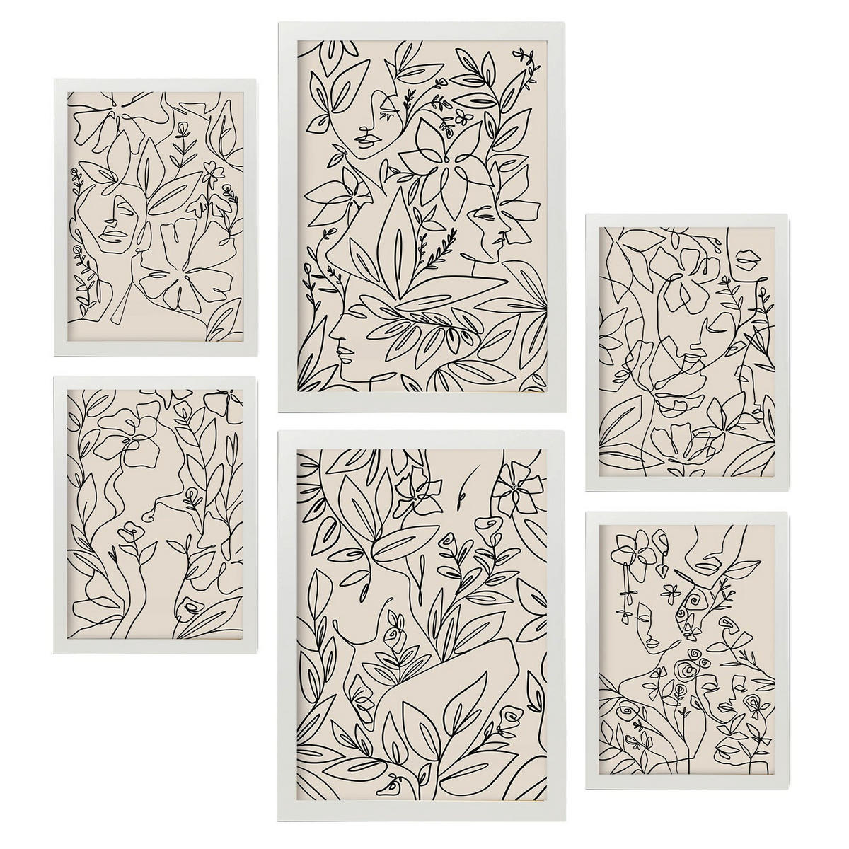 POSTER Set Mit 6 Ruffenrahmen 1 In Blume Zusammenfassung Ästhetische Dekorative Gemälde Für Ihr Wohnzimmer Schlafzimmer Zuhause A3 & A4 Weißer Rahmen - Weiß, Papier (29/3cm) - Nacnic