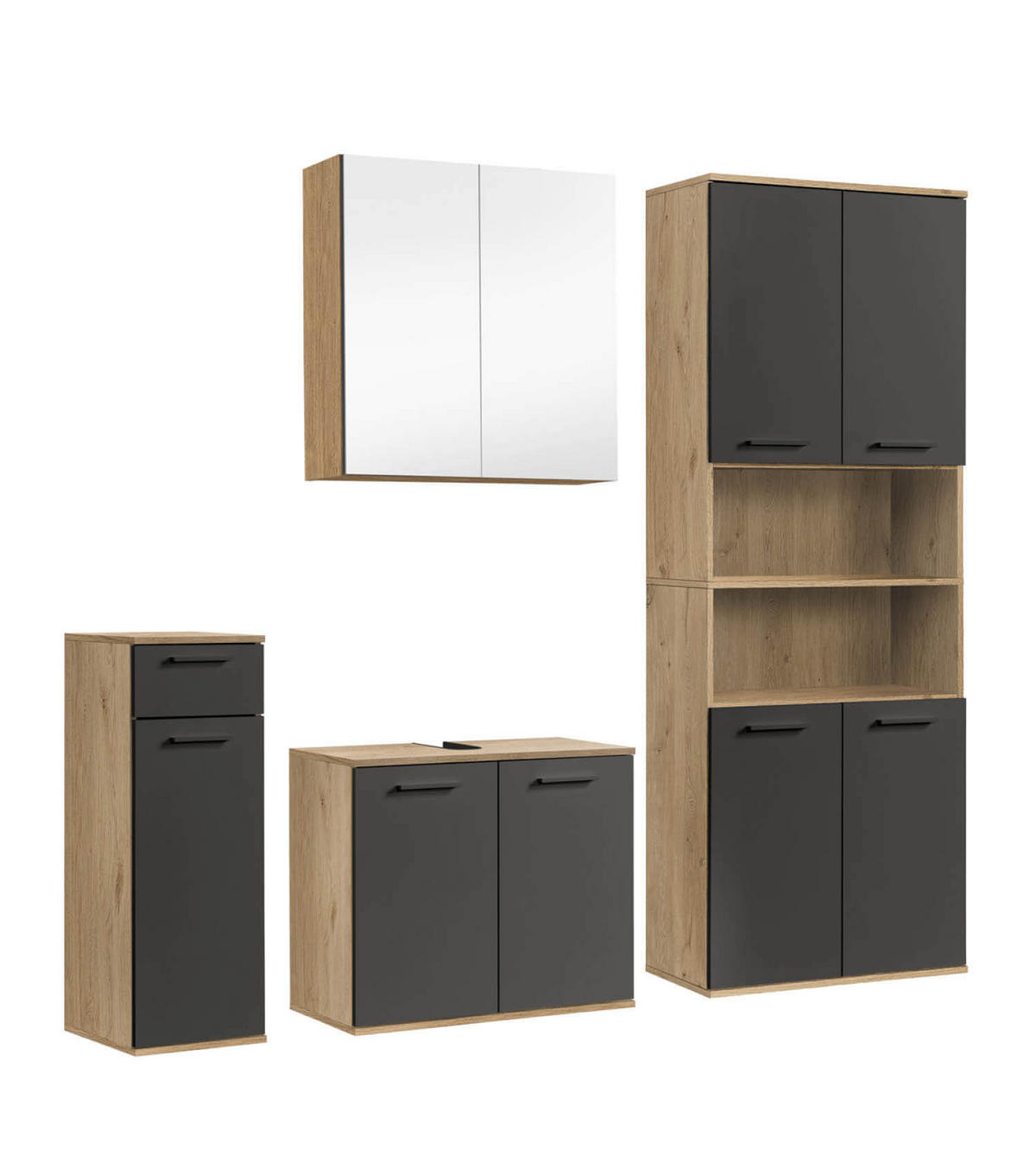 BADMÖBEL-SET 4-teilig Der Steuermann - Anthrazit, Holzwerkstoff (168/180/34cm) - Mokebo