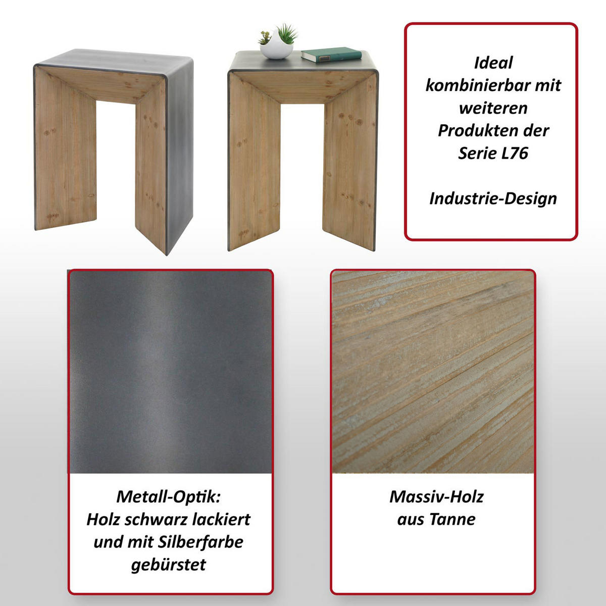 KONSOLENTISCH eckig Braun, Metall - Silberfarben/Braun, Holz (40/60/80cm) - MCW