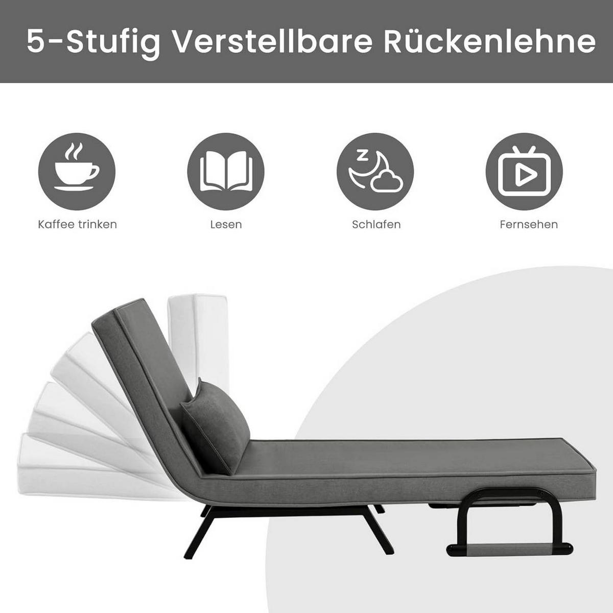 SCHLAFSESSEL 3 in 1, mit Verstellbarer Rückenlehne, Leinen Dunkelgrau - Dunkelgrau/Schwarz, Textil/Metall (65/78/75cm) - Woltu