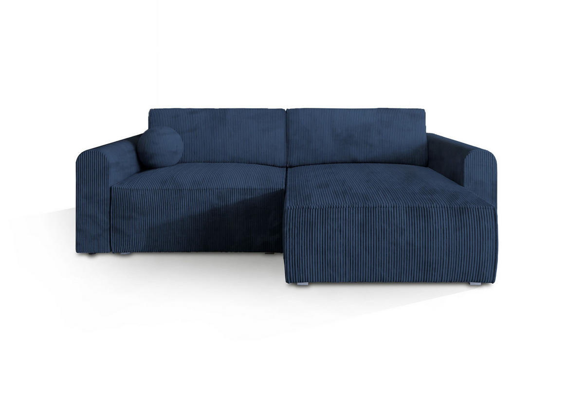 ECKSOFA FIANO P Blau Kordstoff mit Schlaffunktion - Blau, Holz (245/148cm) - MASSENO