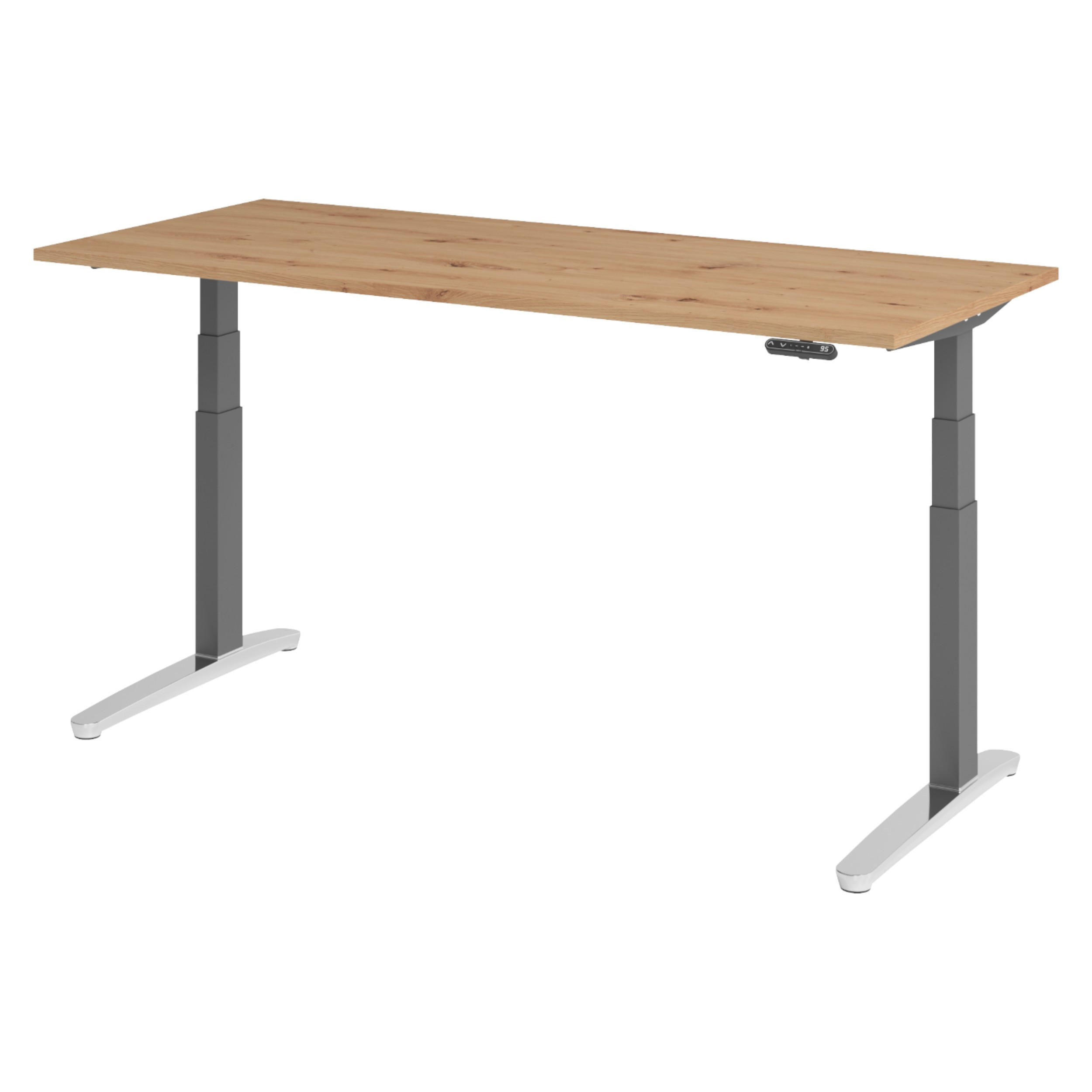SCHREIBTISCH elektrisch XBHM 80/180/74 cm in Wildeiche/Graphitfarben/Alu poliert - Wildeiche/Graphitfarben, Holzwerkstoff (80/180/74cm) - bümö