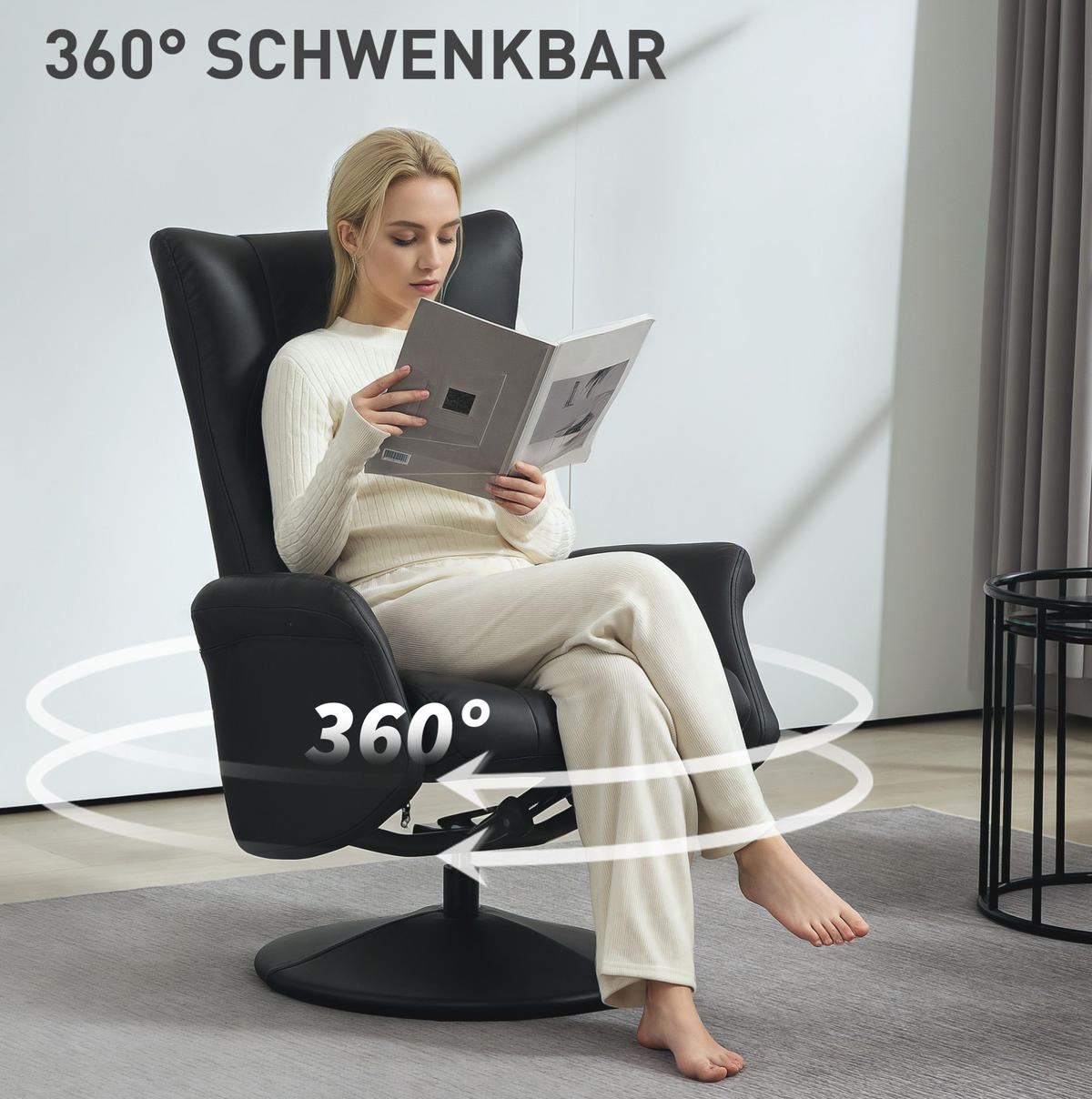 SESSEL 70/79/105 cm in Schwarz mit Hocker und Liegefunktion - Schwarz, Kunststoff (70/105/79cm) - Flora Grace