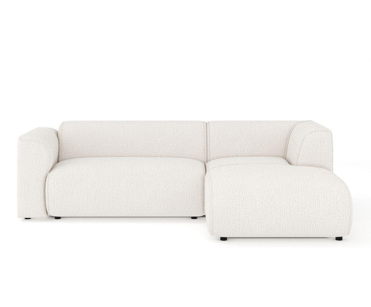 ECKSOFA Melani Creme Chenille-Stoff - Rechts Seite - Creme/Schwarz, Holz/Holzwerkstoff (162/256cm) - Maison de Reve